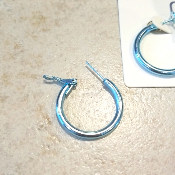 3 for $15 Aqua Blue Metallic Hoops - Picture 3 of 3